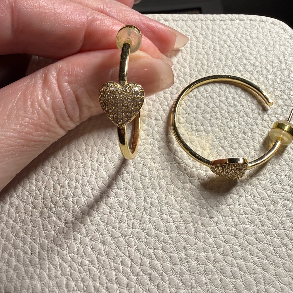 Gold Filled Heart and Pave Hoop Earrings - BB Lila